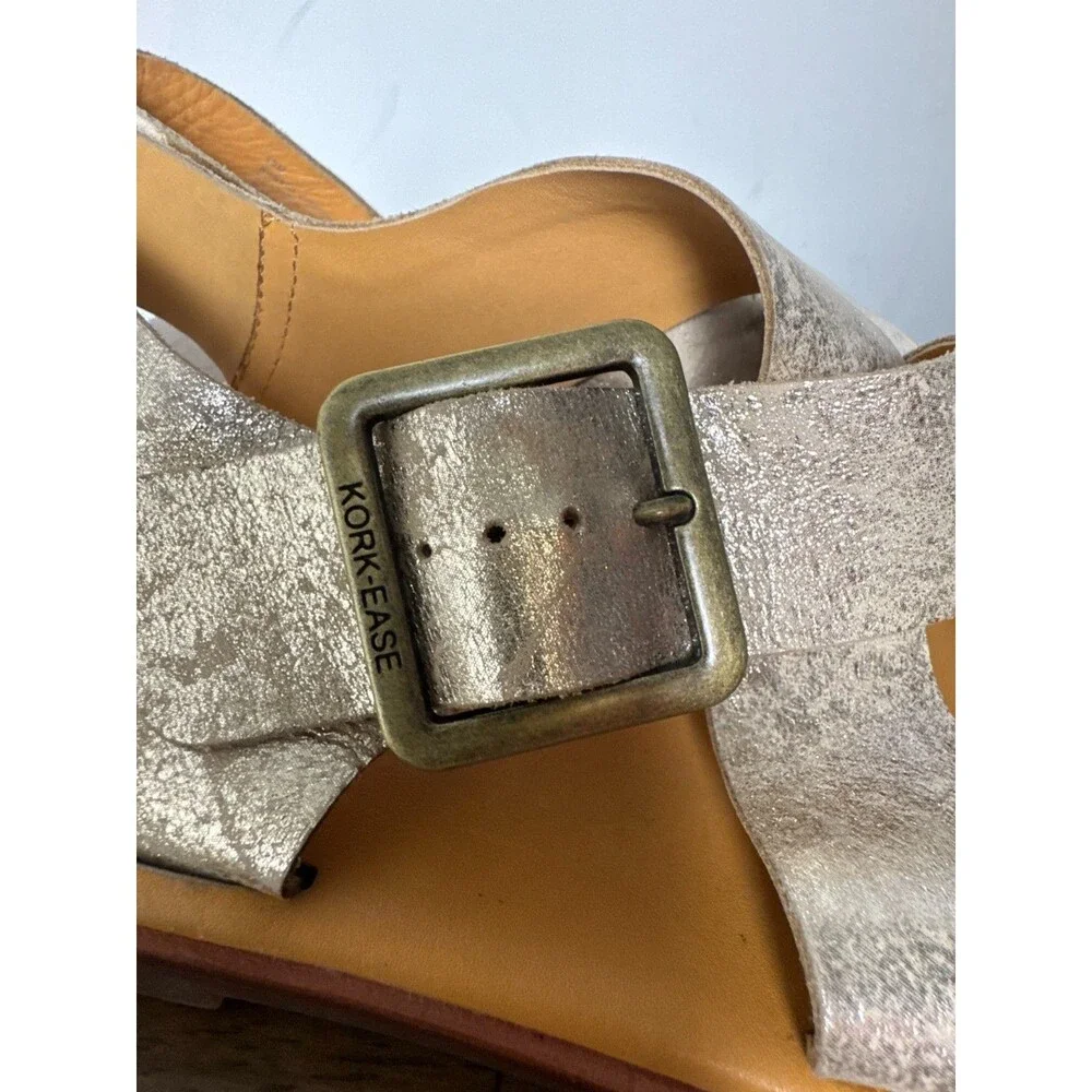 KORK-EASE Dara Leather Ankle Strap Sandals Women’s 10M Metallic Gold Comfort